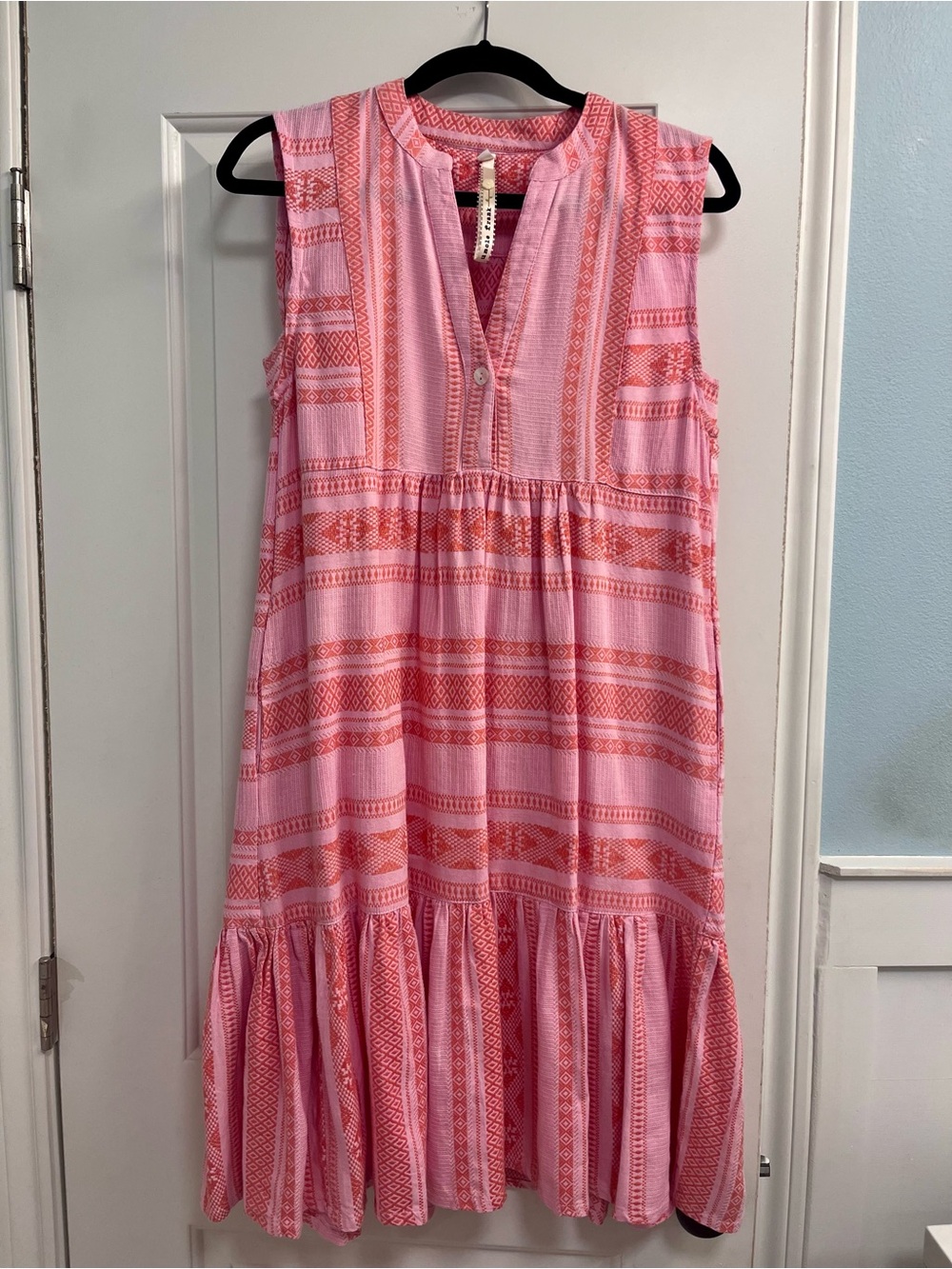 Uncle Frank Pink & Coral Sleeveless Tiered Midi Dress